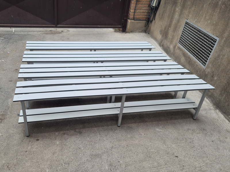 banco gimnasio escolar metal formica blanco 43.5x200x34.5 4u